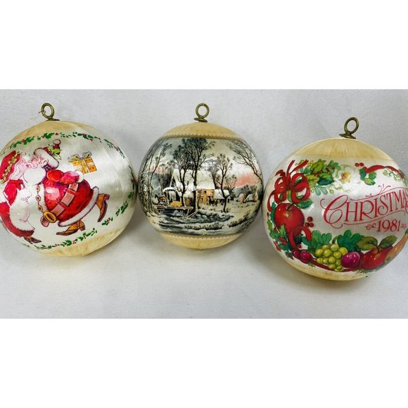 Currier & Ives Other - Vintage Stained White Silk Ball Christmas Tree Ornament Ives, Friend, Claus 3.5”